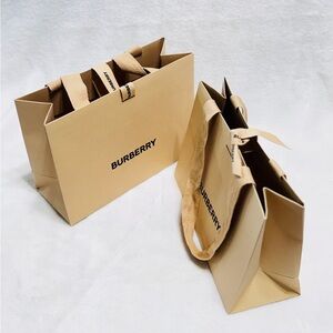 Burberry Tan Paper Shopping Bags with Black Logo - Pair